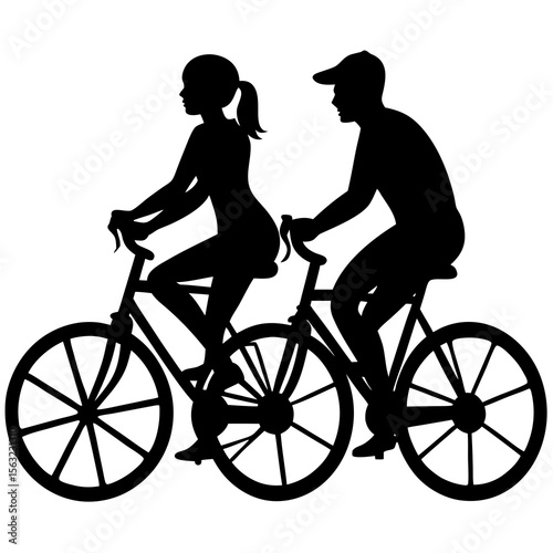 Couple Biking Together Silhouette