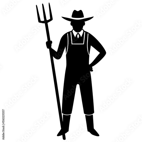 Farmer with Pitchfork Silhouette