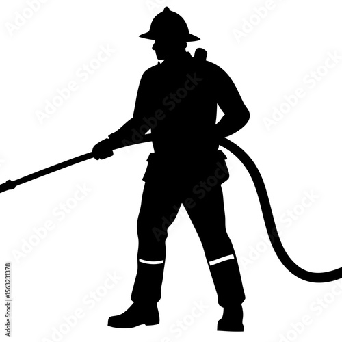 Firefighter with Hose Silhouette