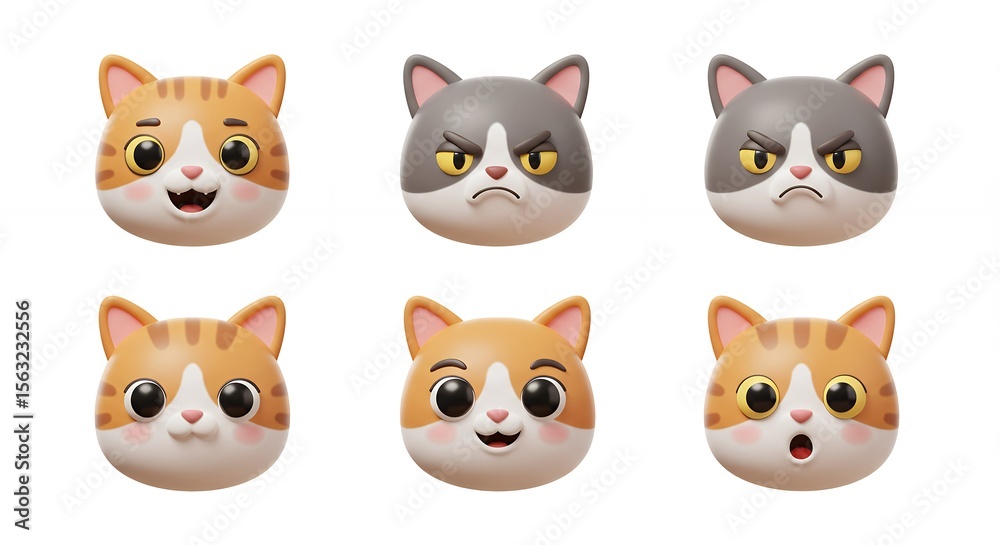 Fototapeta premium Cartoon cat faces with various emotions