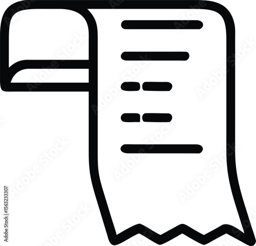 Outline receipt roll icon showing financial data and transaction details symbol