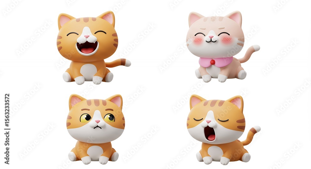 Fototapeta premium Four cartoon cats in different expressions