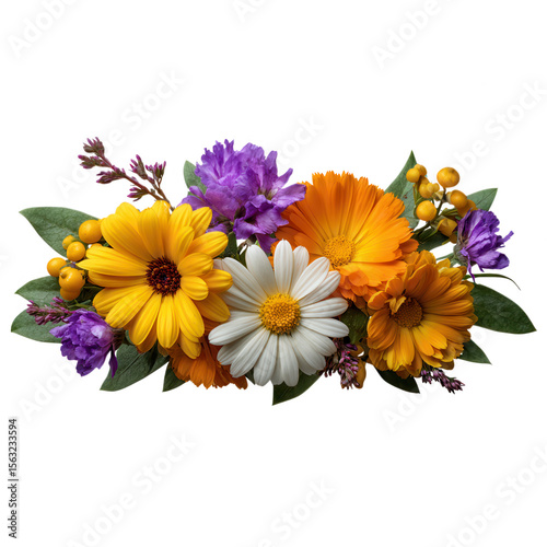 Colorful floral arrangement isolated on transparent background