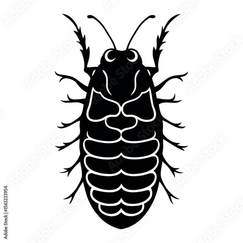 Stylized black silhouette of a cockroach with detailed abdomen