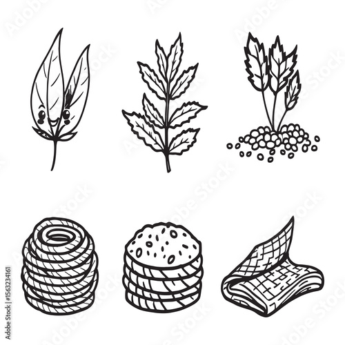 Organic hemp products bundle in hand drawn style