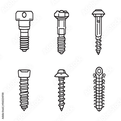 Orthopedic implants medical vector line art illustration