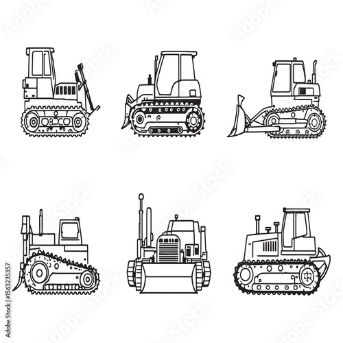 outline drawing of bulldozer for industrial vector illustration