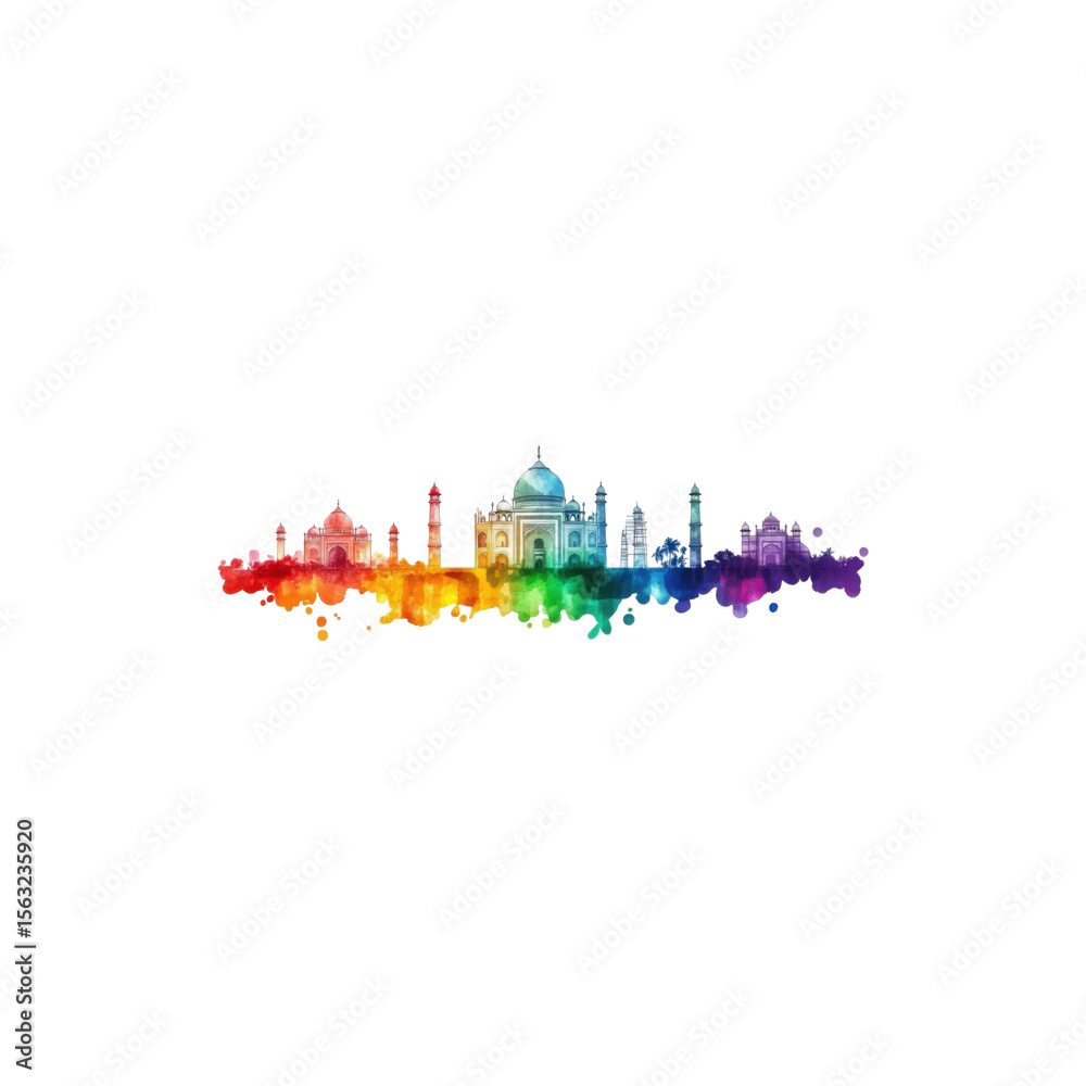 Fototapeta premium Modern city skyline with tall skyscrapers and architectural silhouettes isolated on white background