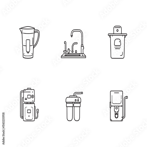 Outline style water purifier with water droplet symbols