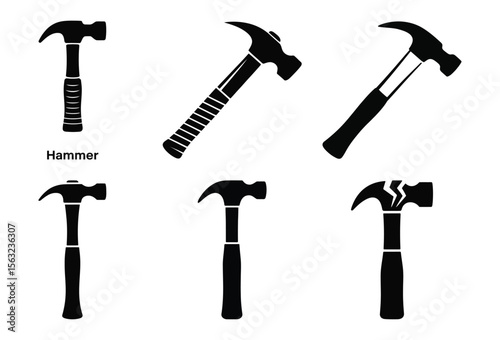 Collection of hammer silhouettes isolated on white background