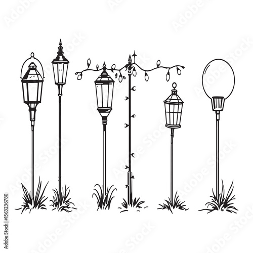 Peaceful garden glow with botanical line art illustration