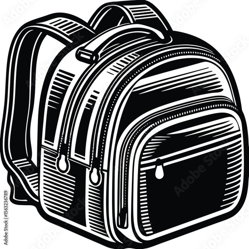 Vector illustration of a retro school backpack with an antique travel luggage icon, timeless, traditional, aged look, old school