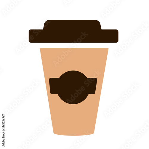 Minimalist coffee cup icon with lid and label. Coffee to go and takeaway drink concept.
