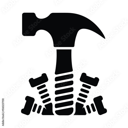 Hammer and screws silhouette representing construction and repair work isolated on white background
