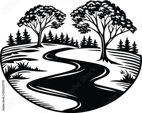 Vector illustration of diverse trees and branches in nature, perfect for autumn and winter landscape designs, silhouette, texture, naturalistic, picturesque