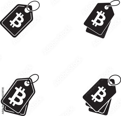 Bitcoin price tag icon set for cryptocurrency trading and finance