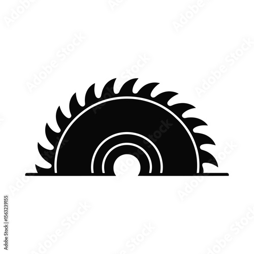 Black silhouette of a circular saw blade isolated on white background