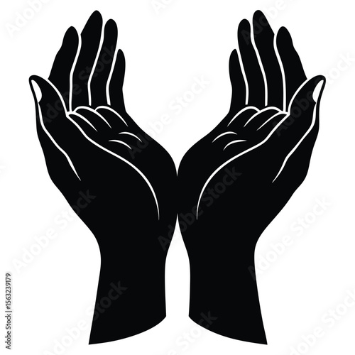 Black hands cupping empty space open white