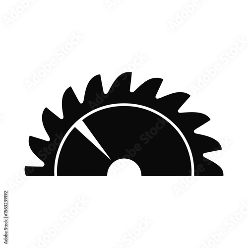 Circular saw blade silhouette with teeth isolated on white background