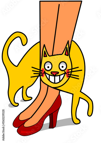 illustration of a cat approaching some legs