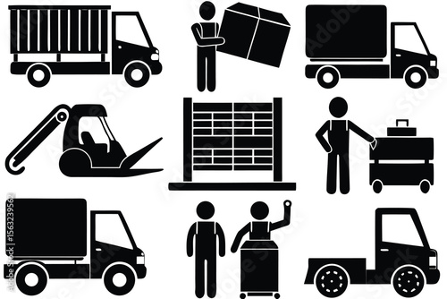 Delivery trucks and people icons transport vehicle