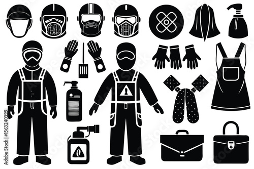 Protective gear and equipment icons helmets masks