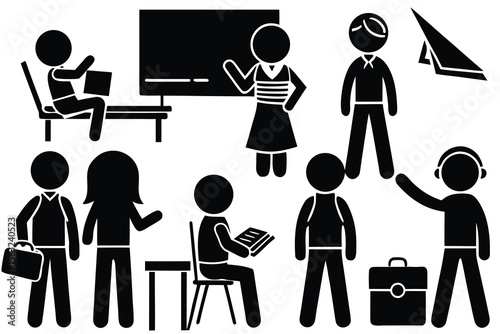 Classroom scene with students and teacher learning education