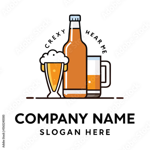 Beer bottle and glass logo design