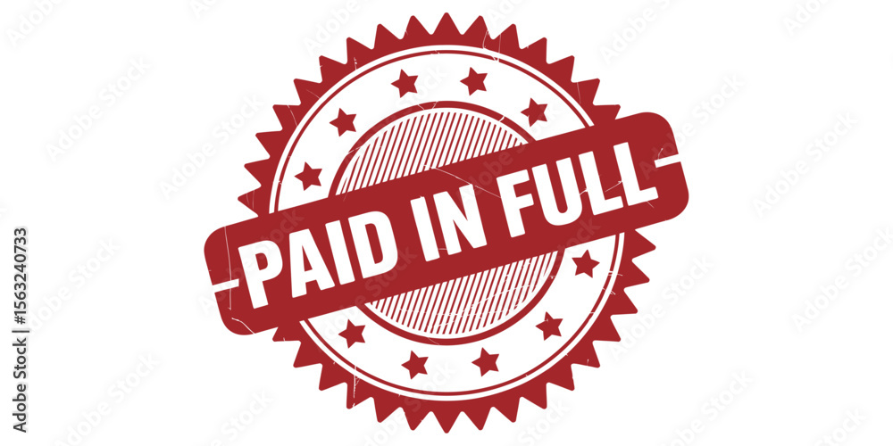 Obraz premium Red Paid in Full Stamp with Stars and Serrated Edge