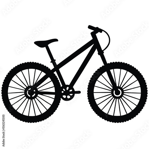 Black mountain bicycle silhouette with knobby tires mountain bike