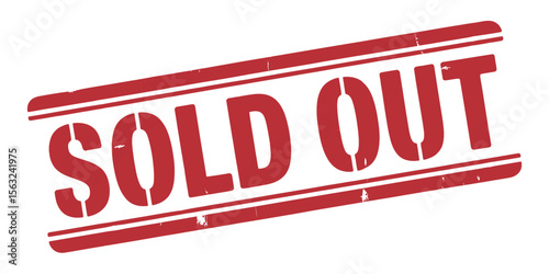 Red Sold Out Stamp with Lines on White Background