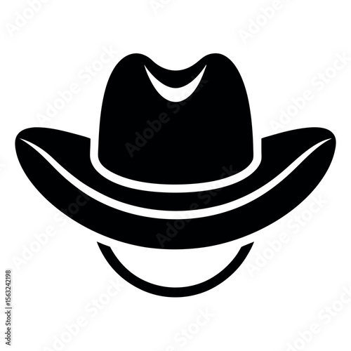 Stylized Cowboy Hat Black and White Silhouette, Line Art Style