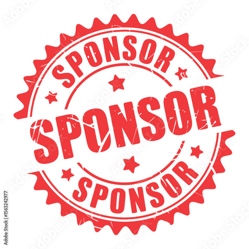 Red Sponsor Stamp with Stars and Serrated Edge on White