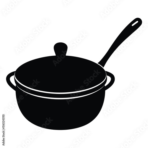 Black silhouette of a cooking pot with a lid and handle kitchenware cookware