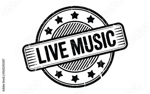 Black and White Live Music Stamp with Stars and Stripes