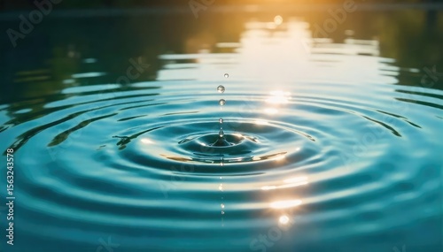 Slow motion video of ripples expanding on a calm water surface, sunlight reflecting beautifully Perfect for serenity, peace, nature, and relaxation themes , movement, wave