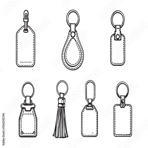 Simple outline drawing of leather keychains in vector style