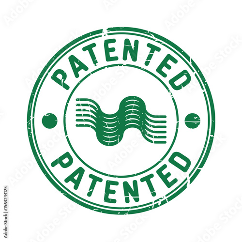 Green Patented Stamp with Abstract Design on White Background
