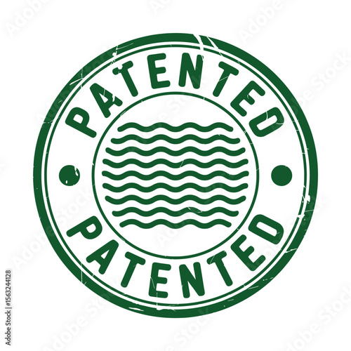 Green Patented Stamp with Wavy Lines Legal Protection and Intellectual Property