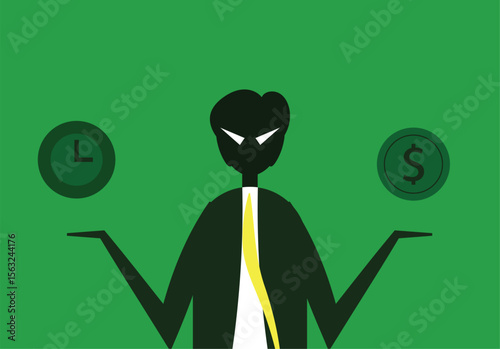 choice between time and money. man who makes choice between time and money. key to success. driving factors for success. suitable for business theme