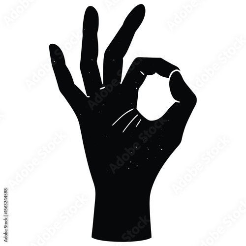 Black silhouette of a hand forming an okay gesture vector