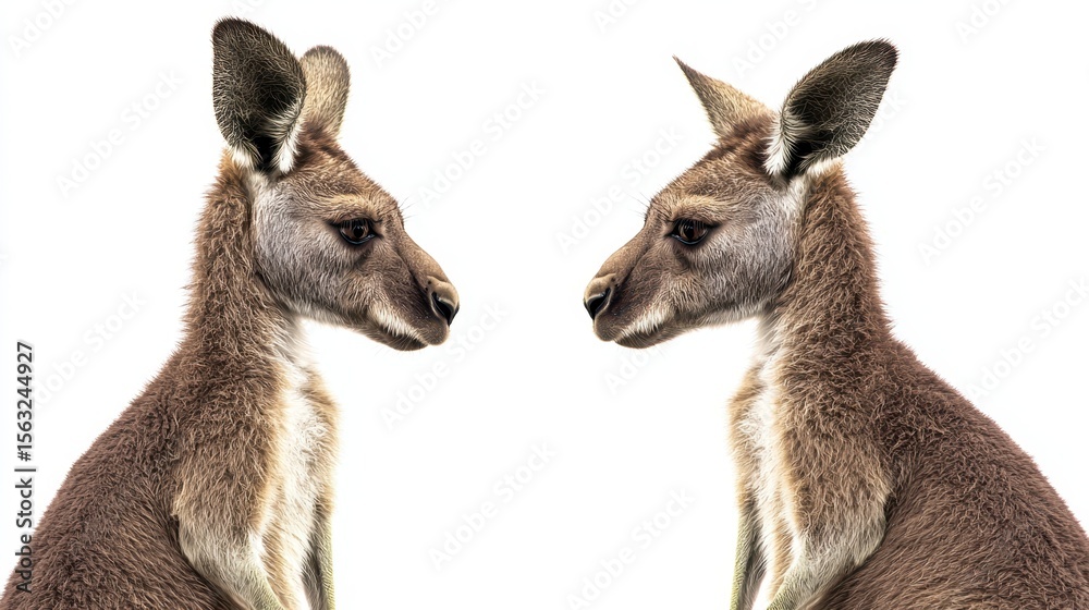 Fototapeta premium Two Kangaroos Face to Face on White Background