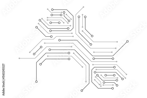 Electronic circuit with empty space on white background. Dots and lines connection circuit design
