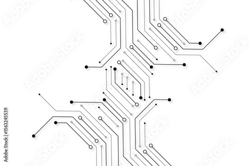 Electronic circuit with empty space on white background. Dots and lines connection circuit design