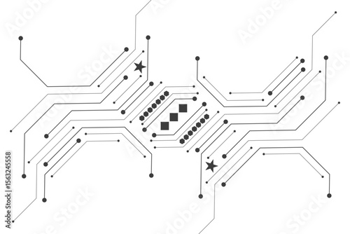 Computer communication cybernetic element. Circuit board vector illustration. High-tech technology background texture.