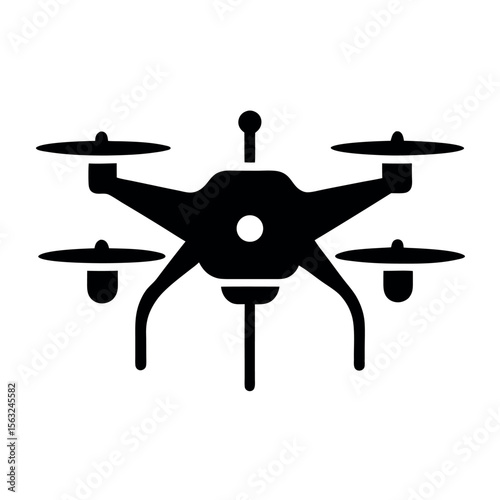 Black Drone Icon on White Background Illustration of Unmanned Aerial Vehicle