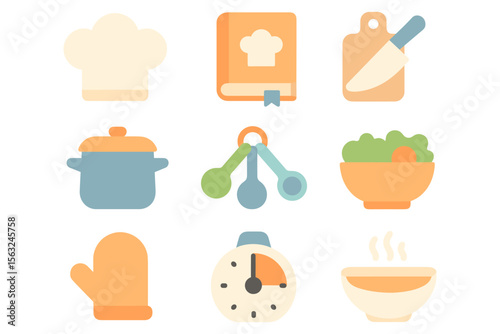 Cooking essentials vector illustration for kitchen decor and recipe book design in flat style