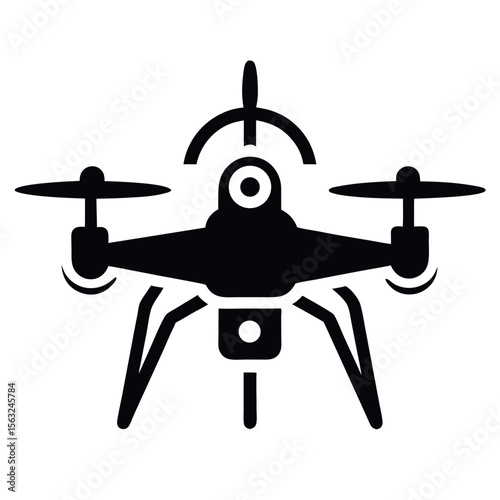 Minimalist Silhouette of a Surveillance Drone with Antenna and Four Propellers on Landing Legs