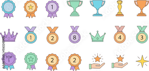 Vector illustration of trophies medals and awards for achievements and wins