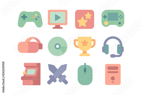 Gaming icons vector illustration: flat design for digital media and apps